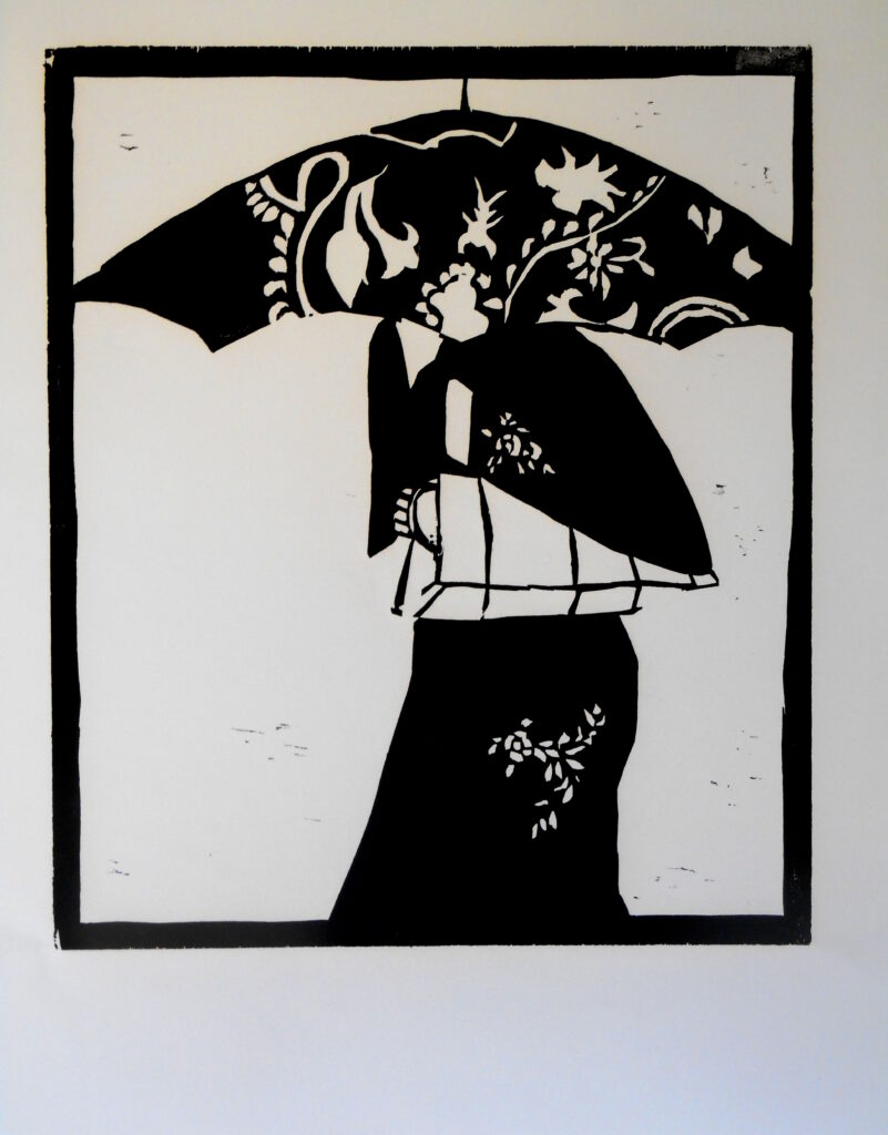 Umbrella woodblock Print 16x20"